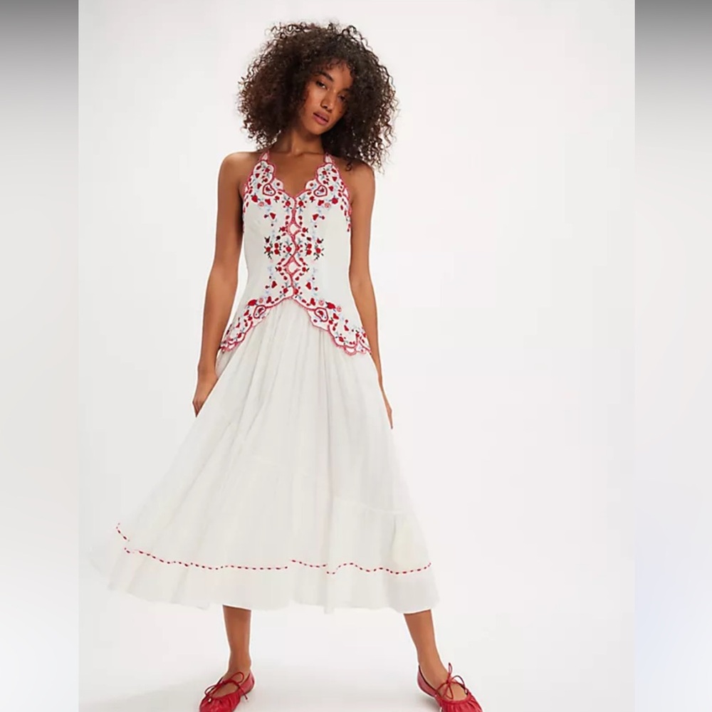 Free People Valencia’s White and Red Halter Midi Dress